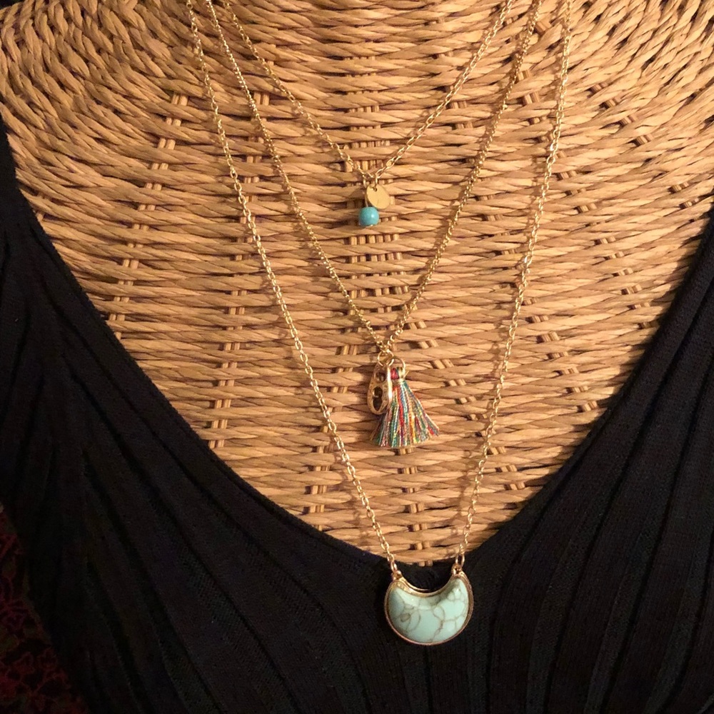 Bohemian Multilayered Stone Tassel Necklace